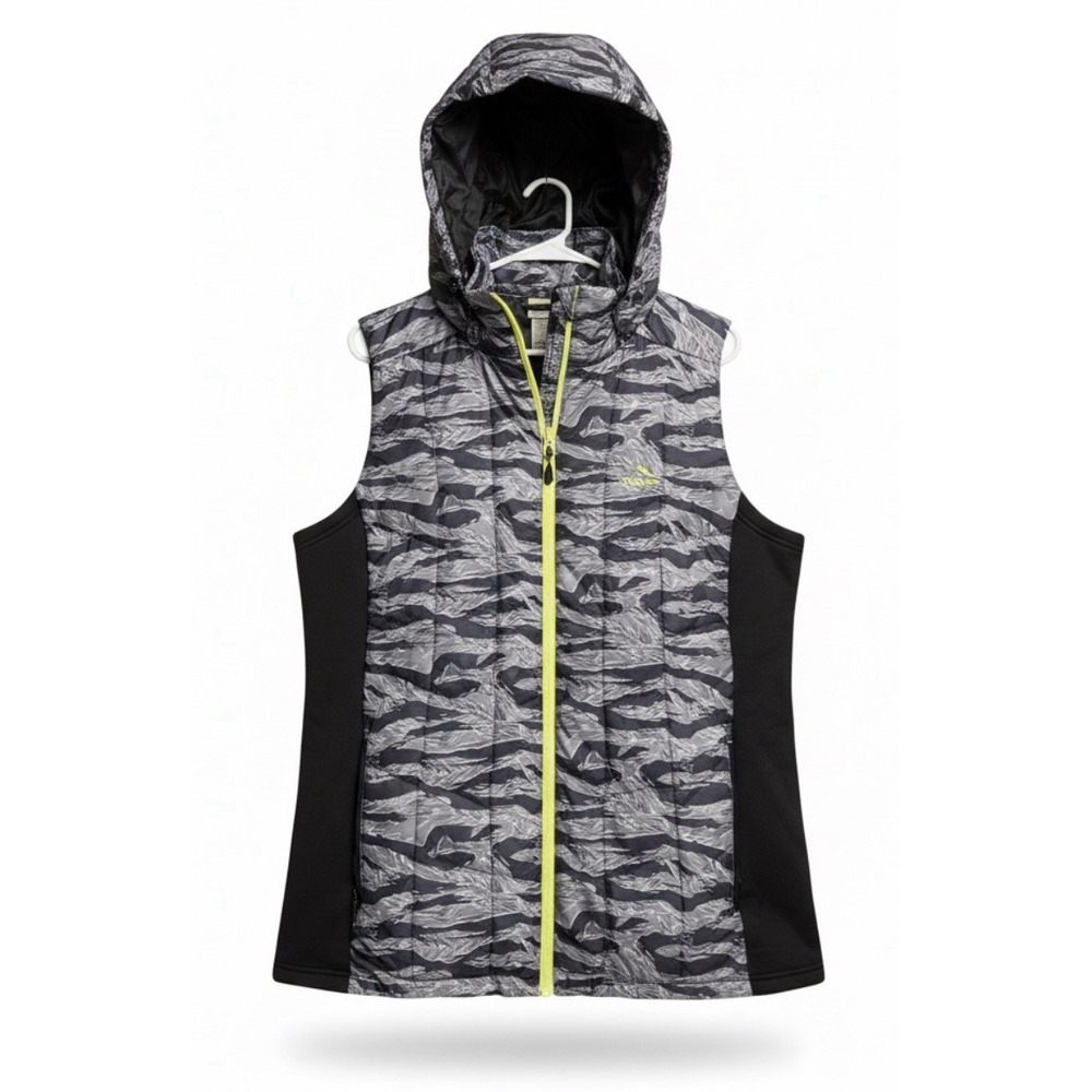 L.L. Bean Hooded PrimaLoft Packaway Vest Womens 1X Tiger Stripe Camo Puffer Coat